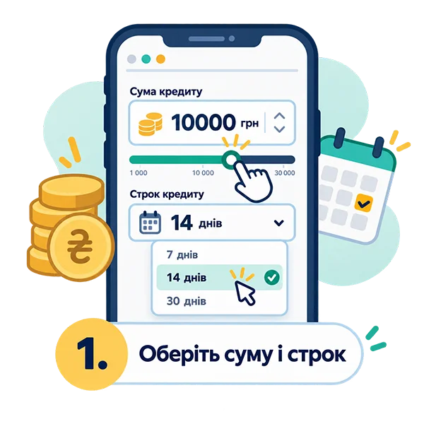 Ілюстрація вибору суми та строку кредиту